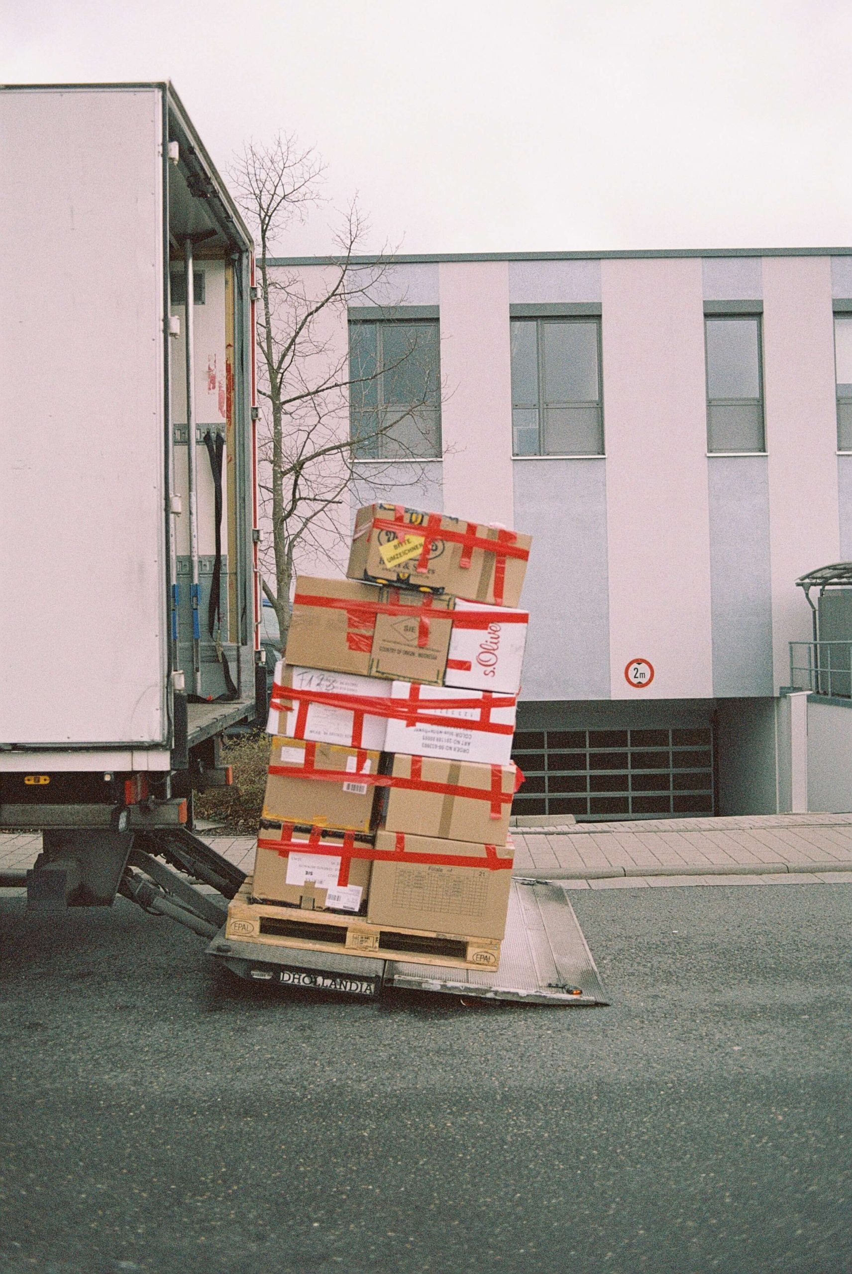 Packed boxes outside a moving van